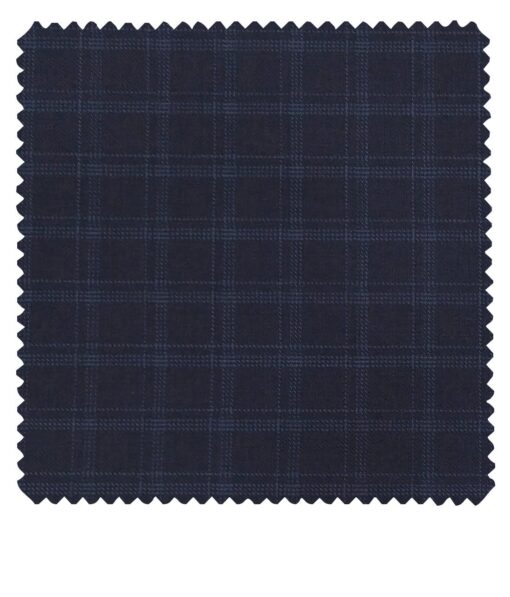 Raymond Men's Ecovera Dark Navy Blue 35% Merino Wool Light Blue Checks Unstitched Suiting Fabric - 3.75 Meter
