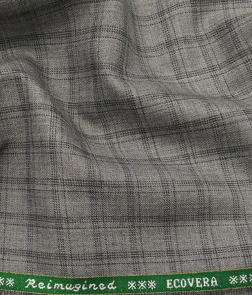 Raymond Men's Ecovera Light Grey 35% Merino Wool Black Checks Unstitched Suiting Fabric - 3.75 Meter