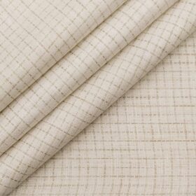 Mazury by Aditya Birla Group Men's  55% Linen 45% Cotton Brown Checks Unstitched Shirting Fabric (Cream)