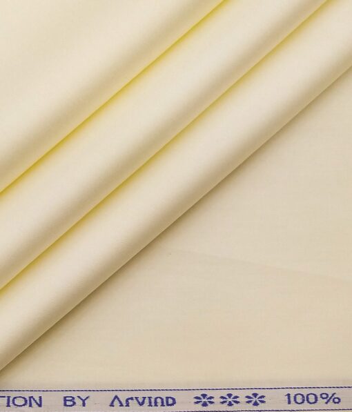 Arvind Men's 100% Premium Cotton Solids Stretchable Shirt Fabric ( Light Yellow