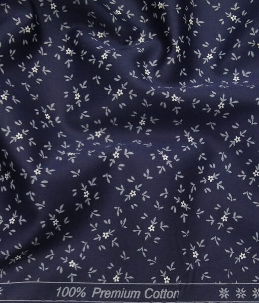 Arvind Men's 100% Premium Cotton White & Grey Floral Print Shirt Fabric ( Dark Royal Blue