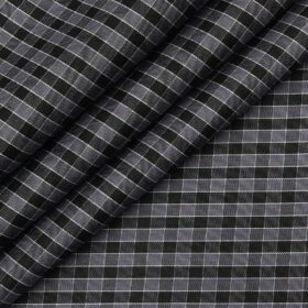 Arvind Men's 100% Premium Cotton Black Checks Shirt Fabric ( Grey