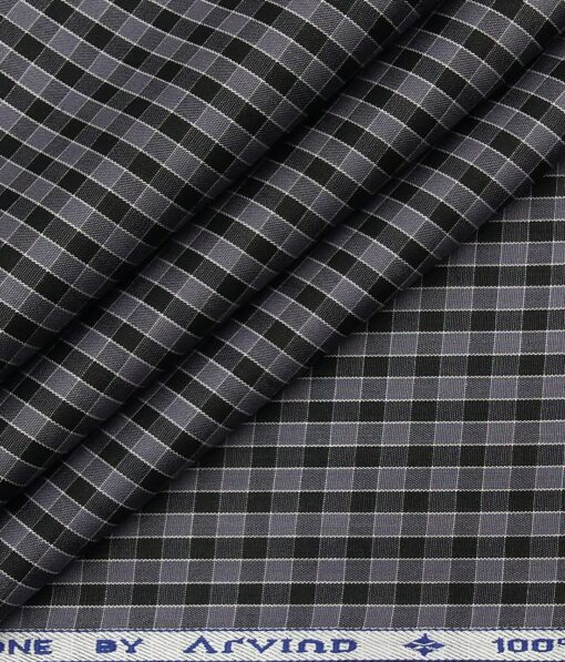 Arvind Men's 100% Premium Cotton Black Checks Shirt Fabric ( Grey