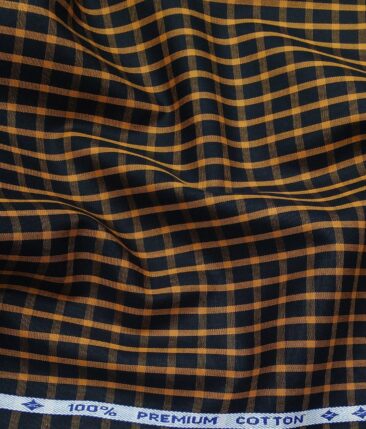 Arvind Men's 100% Premium Cotton Orange Checks Shirt Fabric ( Black