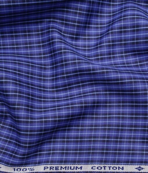 Arvind Men's 100% Premium Cotton Dark Blue Checks Shirt Fabric ( Purple