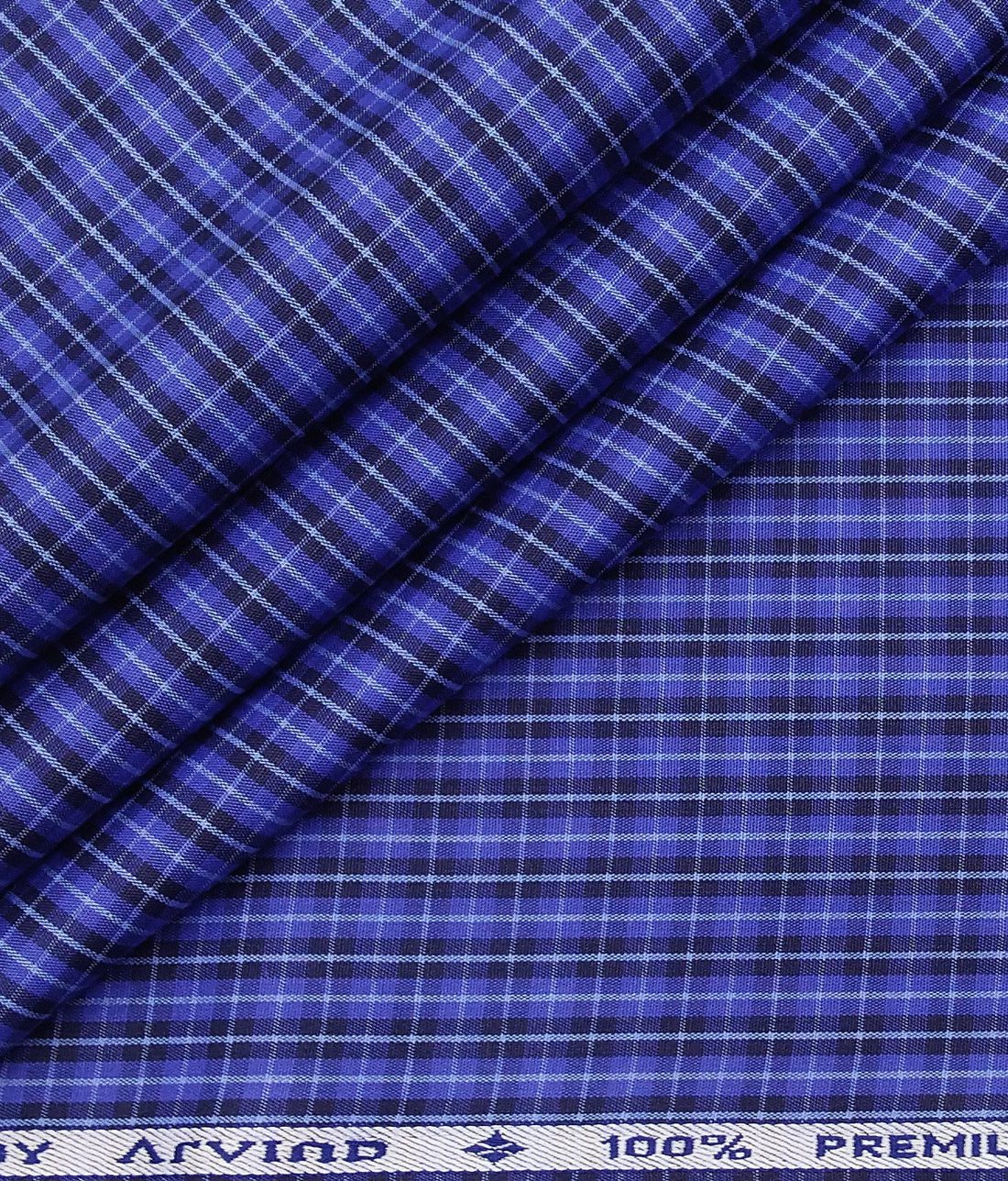 Arvind Men's 100% Premium Cotton Dark Blue Checks Shirt Fabric ( Purple