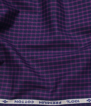 Arvind Men's 100% Premium Cotton Light Purple Checks Shirt Fabric ( Dark Purple