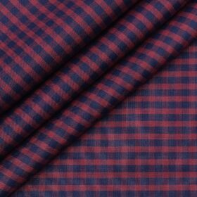 Arvind Men's 100% Premium Cotton Blue Checks Shirt Fabric ( Red