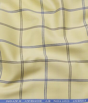 Bombay Rayon Men's 100% Cotton Black & Blue Checks Unstitched Shirt Fabric (Beige