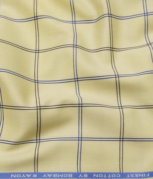 Bombay Rayon Men's 100% Cotton Black & Blue Checks Unstitched Shirt Fabric (Beige