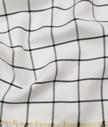 Bombay Rayon Men's 100% Cotton Black Checks Unstitched Shirt Fabric (White