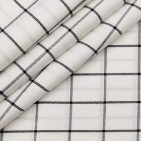 Bombay Rayon Men's 100% Cotton Black Checks Unstitched Shirt Fabric (White