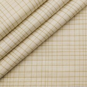Exquisite Men's Polyester Cotton Light Brown Checks Unstitched Shirt Fabric (Beige