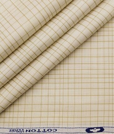Exquisite Men's Polyester Cotton Light Brown Checks Unstitched Shirt Fabric (Beige
