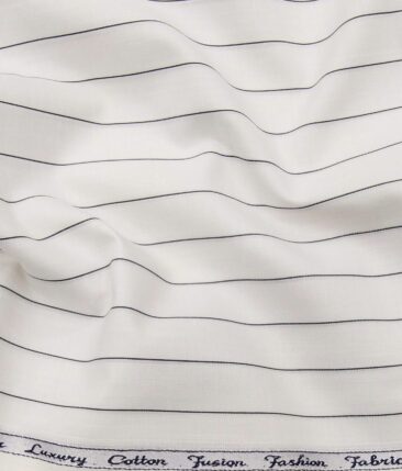 Exquisite Men's Polyester Cotton Black Stripes Unstitched Shirt Fabric (White