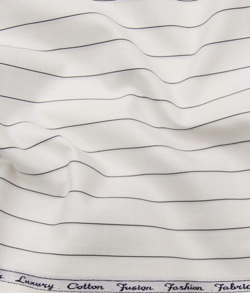 Exquisite Men's Polyester Cotton Black Stripes Unstitched Shirt Fabric (White