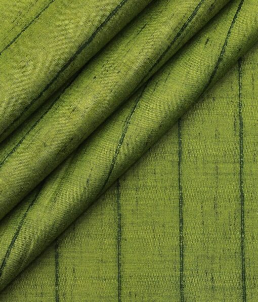 Exquisite Men's 100% Cotton Horizontal Striped Unstitched Shirt Fabric (Moss Green