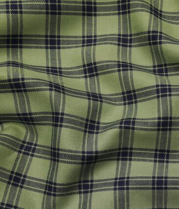 Exquisite Men's 100% Cotton Blue Checks Unstitched Shirt Fabric (Olive Green