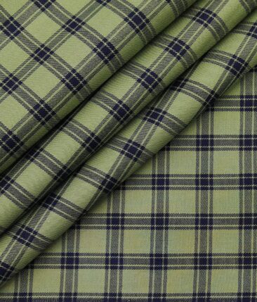 Exquisite Men's 100% Cotton Blue Checks Unstitched Shirt Fabric (Olive Green