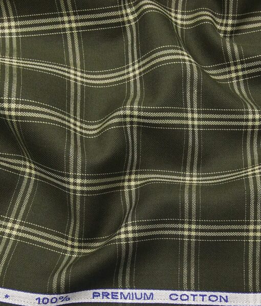 Mafatlal Men's 100% Premium Cotton Beige Checks Unstitched Shirt Fabric (Dark Seaweed Green