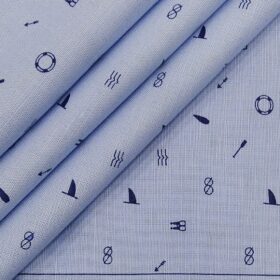 Mafatlal Men's 50% Linen 50% Cotton Blue Printed Unstitched Shirt Fabric (Light Blue