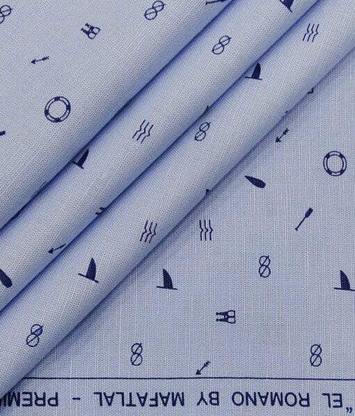 Mafatlal Men's 50% Linen 50% Cotton Blue Printed Unstitched Shirt Fabric (Light Blue