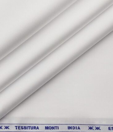 Tessitura Monti Men's 100% Finest Giza Cotton 2 Ply Satin Weave Solid Shirt Fabric (White