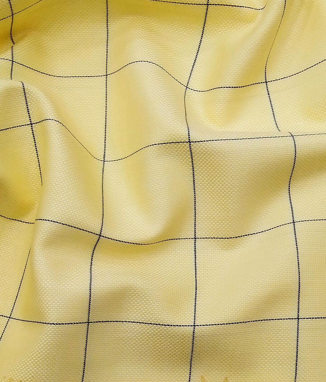 Monza Men's 100% Giza Cotton Blue Checks Oxford Weave Unstitched Shirt Fabric (Daffodil Yellow