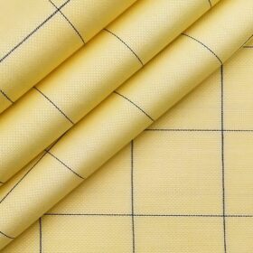 Monza Men's 100% Giza Cotton Blue Checks Oxford Weave Unstitched Shirt Fabric (Daffodil Yellow