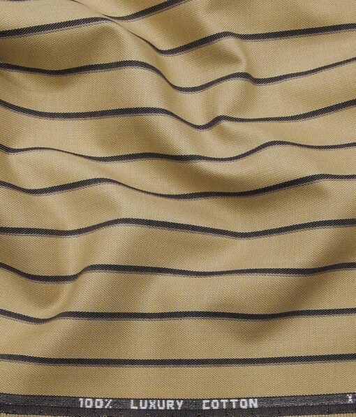 Monza Men's 100% Luxury Cotton Black Striped Unstitched Shirt Fabric (Hazelnut Beige