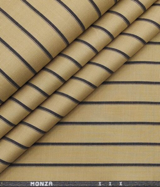 Monza Men's 100% Luxury Cotton Black Striped Unstitched Shirt Fabric (Hazelnut Beige