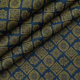Nemesis Men's 100% Giza Cotton Gold Vintage Print Unstitched Shirt Fabric (Dark Ocean Green