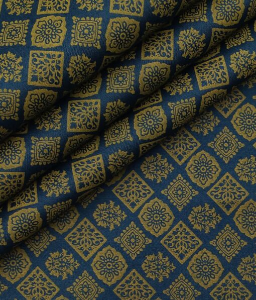 Nemesis Men's 100% Giza Cotton Gold Vintage Print Unstitched Shirt Fabric (Dark Ocean Green