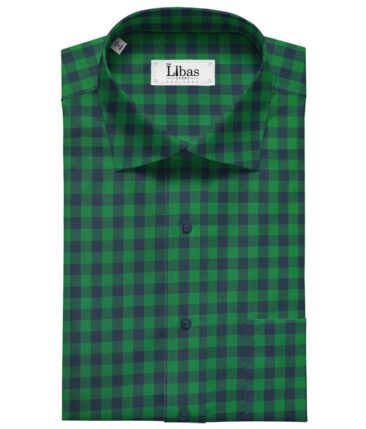 Raymond Men's 100% Egyptian Giza Cotton Blue Checks Unstitched Shirt Fabric (Green)