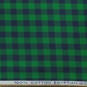 Raymond Men's 100% Egyptian Giza Cotton Blue Checks Unstitched Shirt Fabric (Green)