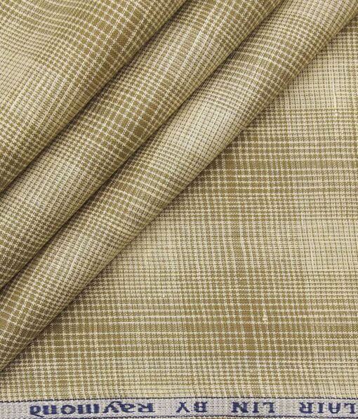 Raymond Men's 100% Pure Linen Brown Self Broad Checks Unstitched Shirt Fabric (Beige)