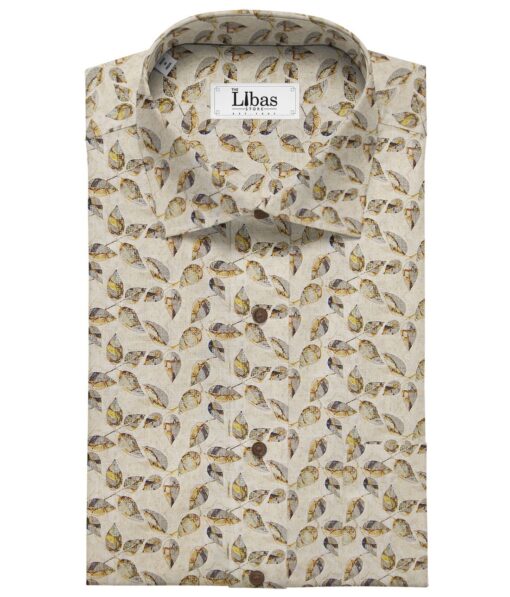 Raymond Men's 100% Pure Linen Multicolor Floral Digital Print Unstitched Shirt Fabric (Beige)