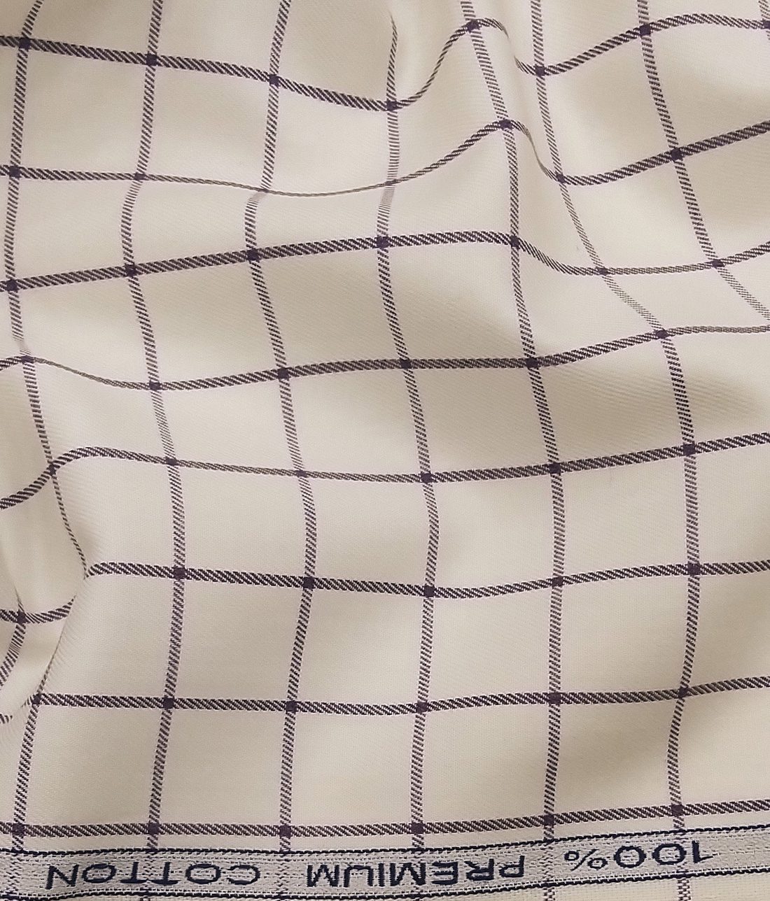 Raymond Men's 100% Premium Cotton Purple Checks Unstitched Shirt Fabric (Cream)