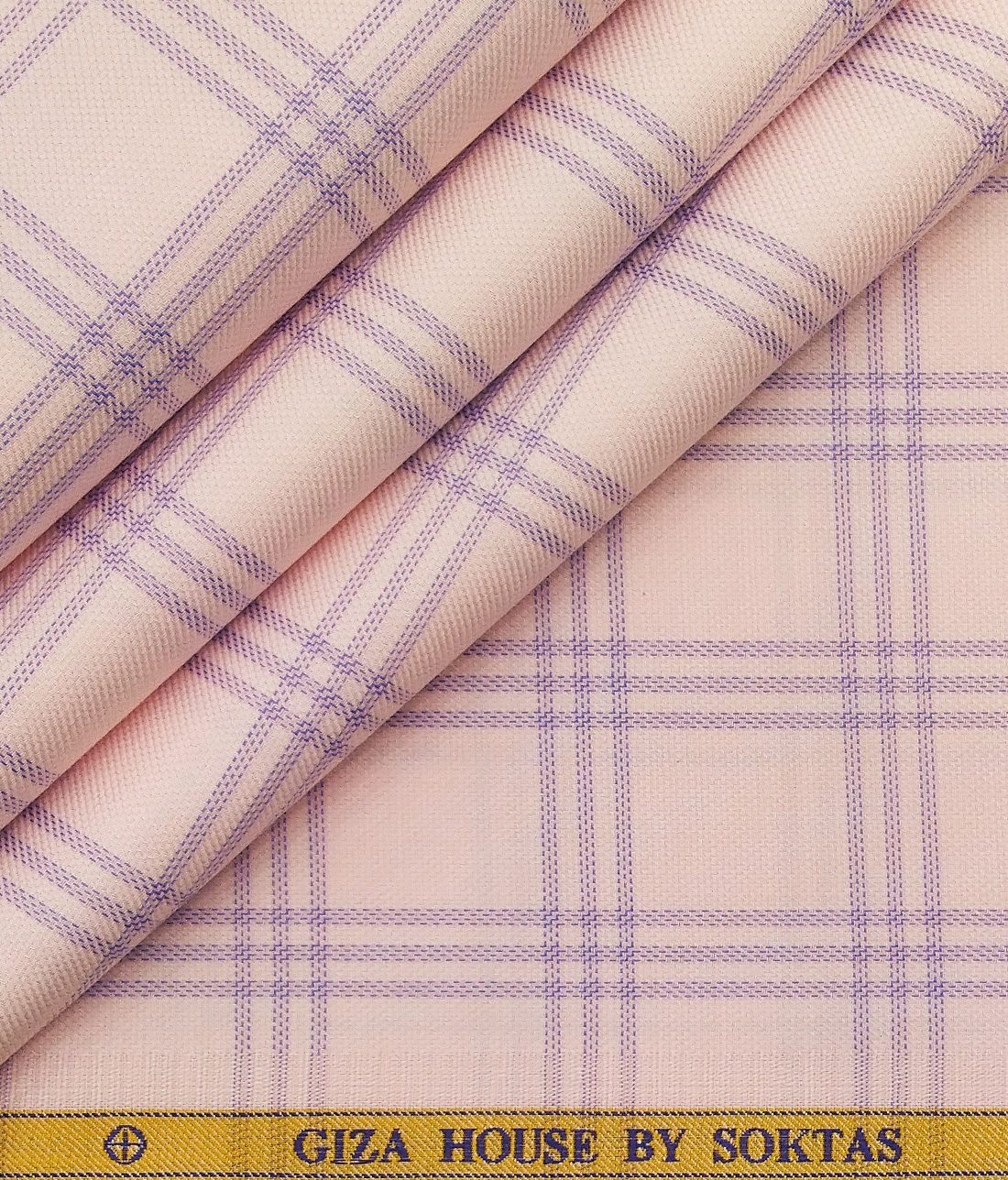Soktas Men's 100% Egyptian Giza Cotton Purple Broad Checks Unstitched Shirt Fabric (Light Pink
