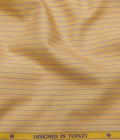 Soktas Men's Super 120's 100% Egyptian Giza Cotton 2 Ply Blue Stripes Unstitched Shirt Fabric (Merigold Orange)
