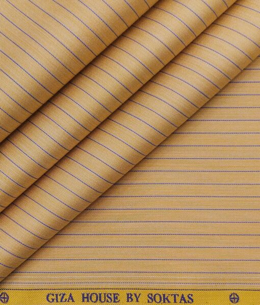 Soktas Men's Super 120's 100% Egyptian Giza Cotton 2 Ply Blue Stripes Unstitched Shirt Fabric (Merigold Orange)