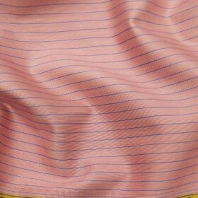 Soktas Men's Super 120's 100% Egyptian Giza Cotton 2 Ply Blue Stripes Unstitched Shirt Fabric (Peachish Pink)