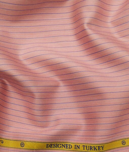 Soktas Men's Super 120's 100% Egyptian Giza Cotton 2 Ply Blue Stripes Unstitched Shirt Fabric (Peachish Pink)