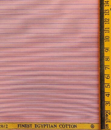 Soktas Men's Super 120's 100% Egyptian Giza Cotton 2 Ply Blue Stripes Unstitched Shirt Fabric (Peachish Pink)