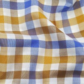 Soktas Men's 100% Cotton Blue & Yellow Checks Unstitched Shirt Fabric (White