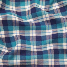 Soktas Men's 100% Cotton Multicolor Checks Unstitched Shirt Fabric (White & Blue