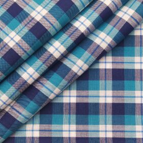 Soktas Men's 100% Cotton Multicolor Checks Unstitched Shirt Fabric (White & Blue