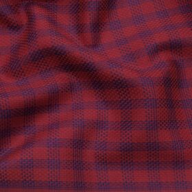Soktas Men's 100% Egyptian Giza Cotton Royal Blue Checks Unstitched Shirt Fabric (Red