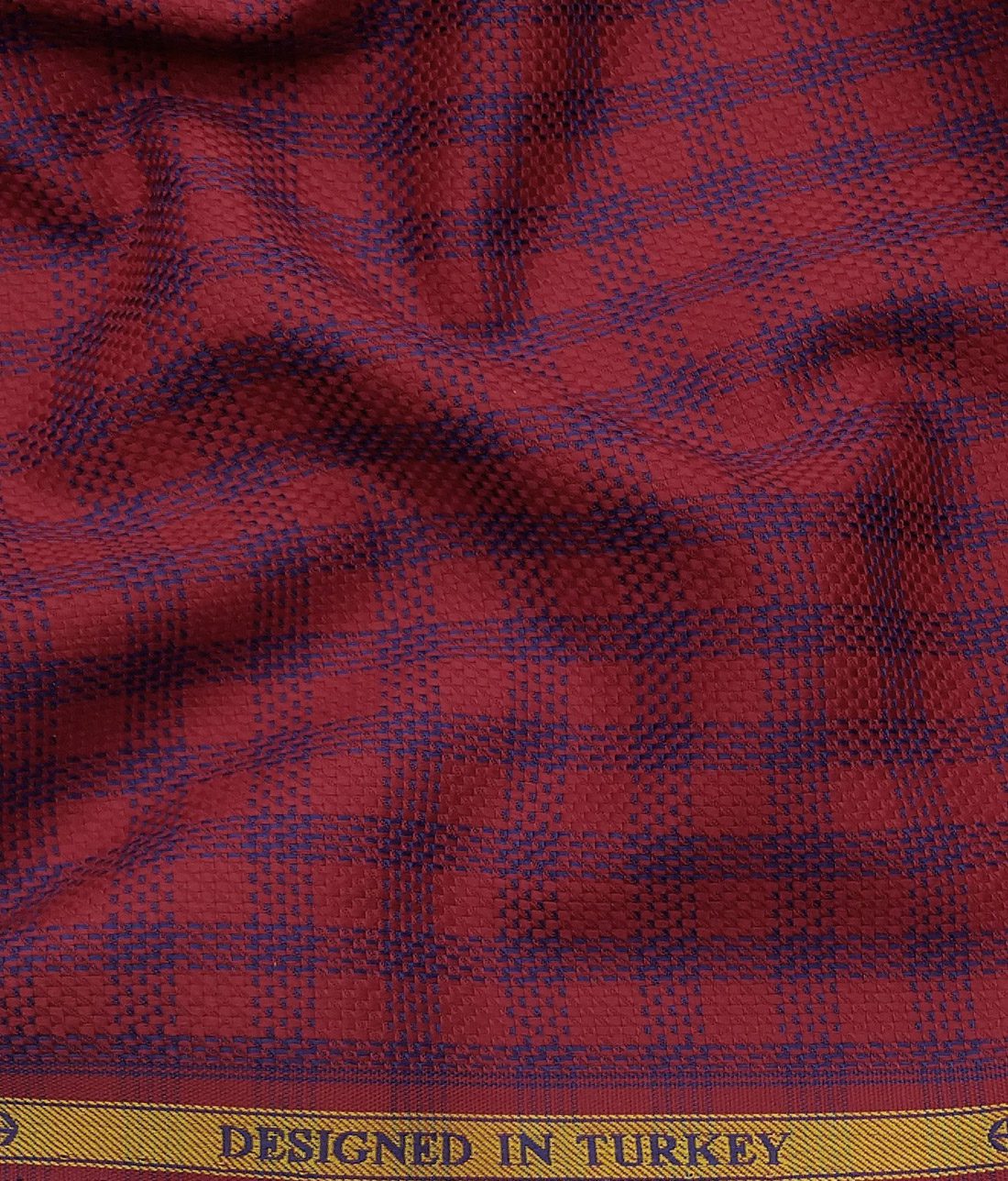 Soktas Men's 100% Egyptian Giza Cotton Royal Blue Checks Unstitched Shirt Fabric (Red