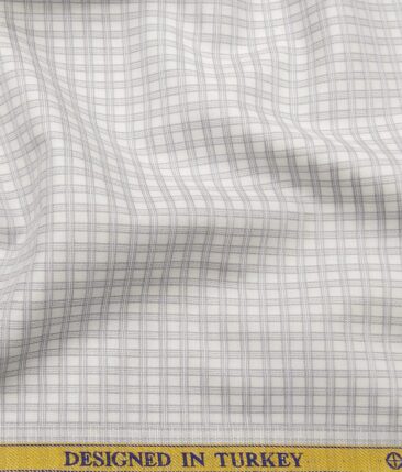 Soktas Men's 100% Egyptian Giza Cotton Grey Checks Unstitched Shirt Fabric (White